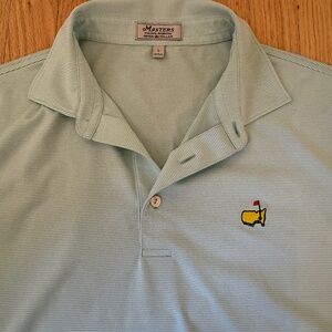 Masters Peter Millar Tech Aqua/Green & White Stripe Performance Golf Shirt Polo